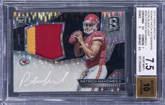 2017 Panini Spectra Black Disco Prizm #204 Patrick Mahomes II Signed Patch Rookie Card (#09/10) - BGS NM+ 7.5/BGS 10